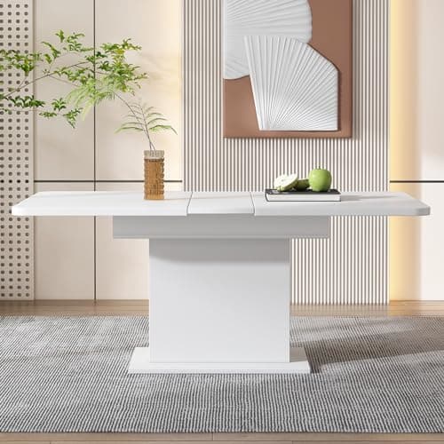 Image of BTM Extendable Dining Table with Storage, Rectangular Coffee Leisure Table, Modern Simple Iron Multifunctional Dining Table, Space-Saving, White