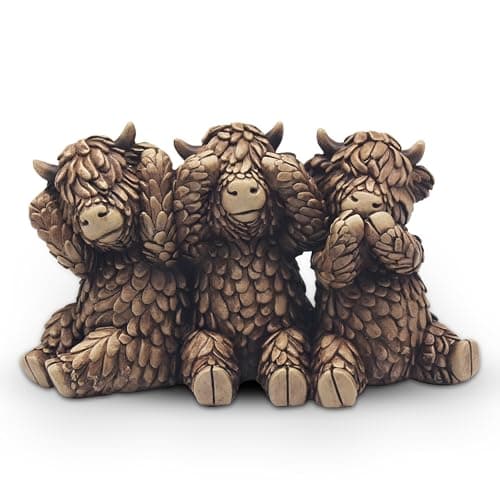 Image of Lesser & Pavey Hughie Highland Cows Figurines Statues For Home Decor | Ideal Ornaments Friendship Gifts For Women & Men | Lovely Table Centerpiece & Living Room Accessories, Brown