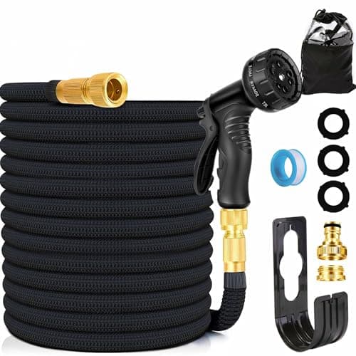 Image of Expandable Garden Hose,Hose Pipe with 10-Pattern Spray Gun,Garden Hosepipe,with 1/2" & 3/4" Brass Connector - Multi-Purpose Expanding Hose Pipe,Leak-Proof Retractable Hose Pipe,Kink-Free (75FT)