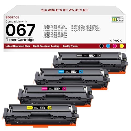 Image of SODFACE 067 Compatible Toner Cartridge Replacement for Canon 067 067H for Canon i-SENSYS MF655Cdw MF657Cdw MF656Cw ImageCLASS LBP633Cdw LBP632Cdw LBP631Cw (Black Cyan Yellow Magenta, Pack of 4)