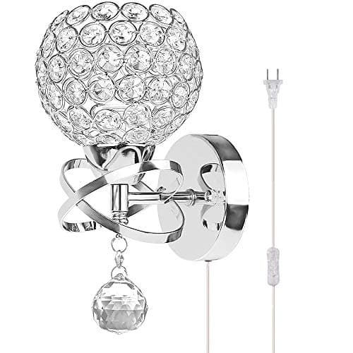 Image of Ygapuzi Modern Crystal Wall Light Flush Mount Wall Sconces Lamp Chrome Finish Bedside Lighting Fixture with E27 Socket, for Living Room Bathroom Bedroom and Hallway (Plug in)