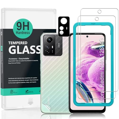 Image of Ibywind Screen Protector (2 Pack) For Xiaomi Redmi Note 12S 4G,9H Hardness Tempered Glass,With 1Pc Metal Camera Lens Protector,1Pc Back Protector,Easy to Install