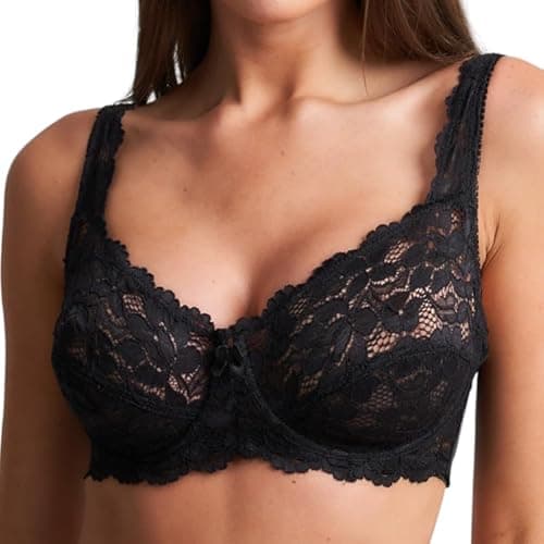 Image of Trendy Lane Women’s Floral Lace Push-Up Bra - Underwired, Full Coverage, Non-Padded Soft Cup Bra with Adjustable Straps for Everyday Comfort (Black, 44D)