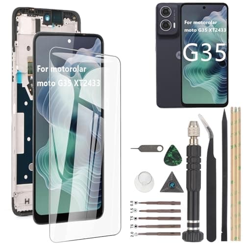 Image of RongZy Screen Replacement for Motorola Moto G35 XT2433 Display Touch Screen Internal Digitizer Assembly for Moto G35 LCD Replacement with Tools Kit(Black with Frame)
