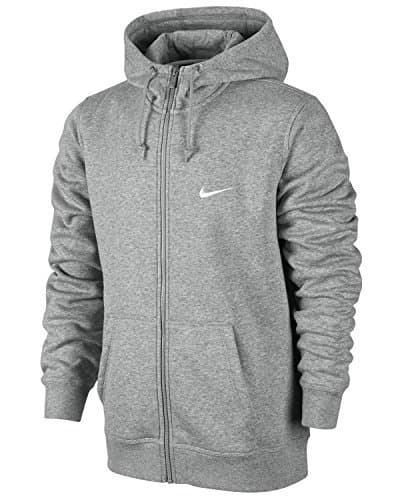 Image of Nike Club Full-Zip Men's Hooded Swoosh Jacket ,Grey (Dark Grey Heather/White) Size:X-Large