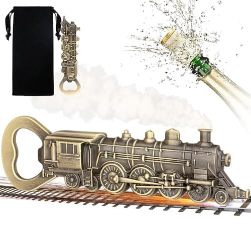 Image of LULLEA Steam Locomotive Bottle Opener, Ideal Beer Opener Gift for Him, Dad, Boyfriend, Birthday Present, Bronze Train with Black Velvet Pouch, Perfect for Train Fans