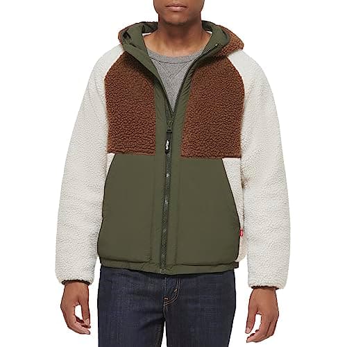 Image of Levi's Men's Mixed Media Color Block Sherpa Hoody, Brown, L