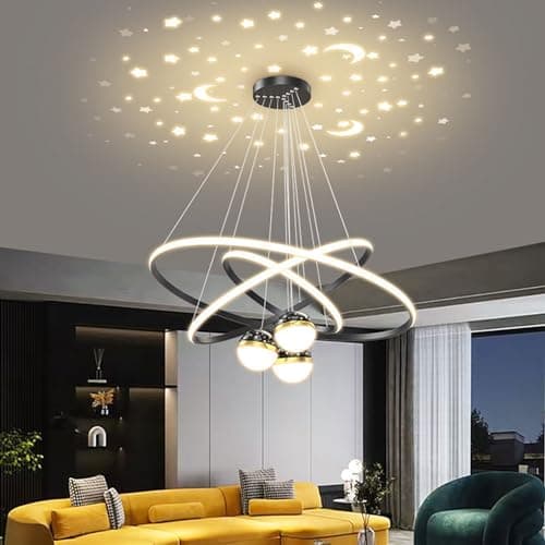 Image of LED Pendant Light Modern Chandelier - Dimmable Dining Table Lamp with Remote Control for Living Room, Office, Kitchen, Dining Room Ceiling Light (Black, L30+40+60cm)
