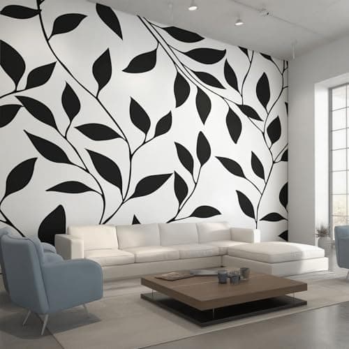 Image of Leaves Wallpaper Black and White, Black White Leaf Wall Paper for Bedrooms, Home Decor Photo Wallpaper for Living Room 450x315 Non-Woven Wall Mural W28