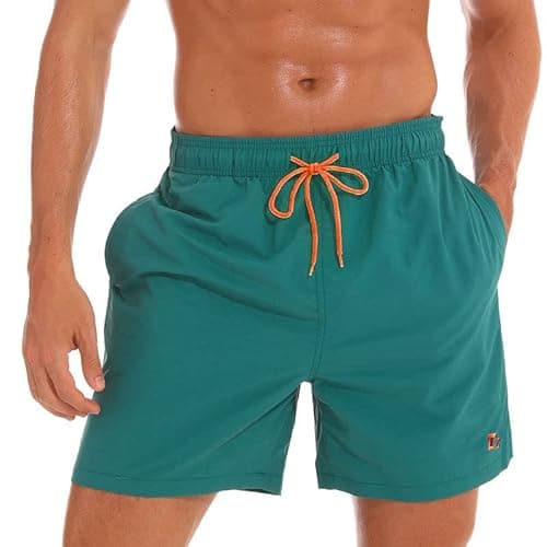 Image of Tansozer Mens Swimming Shorts Swimming Trunks with Pocket Board Shorts Waterproof Quick Dry Beach Shorts Swim Trunks Summer Casual Surf Shorts Mesh Lining Grass Green 2XL