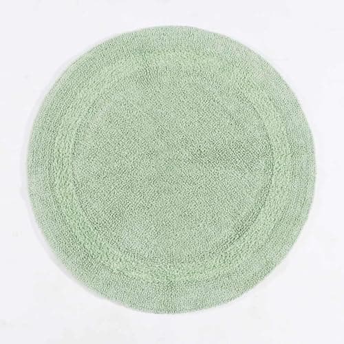 Image of HOMESCAPES Round Bathroom Mat, Luxury 1600gsm Extra Soft 100% Cotton, Reversible Bath Mat Non-Slip, Washable, Super Absorbent, Quick-Dry, Sage Green Round Bathroom Rug, 80cm
