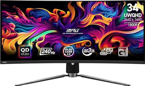 Image of MSI MPG 341CQPX QD-OLED 34-inch Curved OLED Gaming Monitor, 3440 x 1440 (UWQHD), 0.03ms Response Time, 240Hz, HDR 400 True Black, HDMI, DP Port, USB Type C, Tilt,