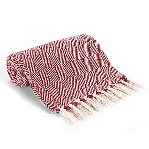 Image of EHC Luxury Reversible Super Soft Cotton Diamond Large Throw For Sofa, Double Bed, Armchair - Red, 150 x 200 cm