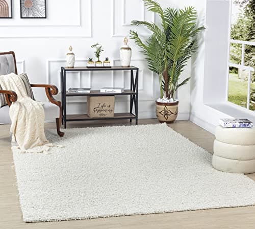 Image of Livabliss Home Shaggy Rug - Modern Berber Rugs Living Room, Large 120x170 cm, Soft Shaggy Rugs for Bedroom - Neutral Boho Fluffy Rug, Easy Care Plush Thick Pile - White