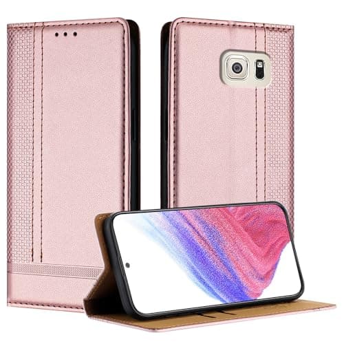 Image of Mo-Beauty for Samsung Galaxy S6 Edge Case, Leather Flip Wallet Cover Compatible with Samsung S6 Edge with [Card Slots] [Kickstand] [Magnetic] (Rose Gold)