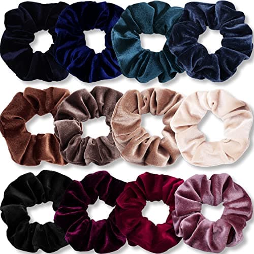 Image of VENUSTE Scrunchies for Women, Premium Velvet Scrunchy for Hair, Solid Color Elastic Thick Bands, Soft Ropes Ponytail Holder Hair Accessories, 12 Pack