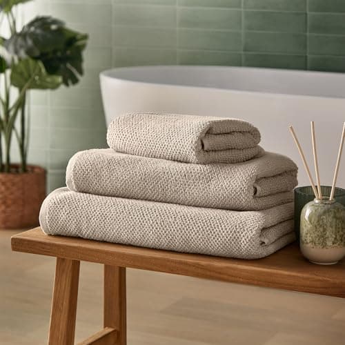 Image of Silentnight Popcorn Waffle Bath Towel - Super Soft & Super Absorbent Spa-Like Towels - 100% Cotton BCI - Waffle Textured Quick Drying Bath Towel - Machine Washable, Natural