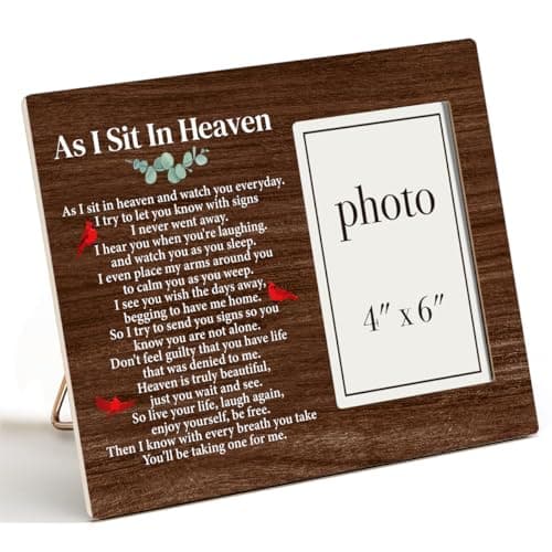 Image of Zauly Sympathy Gift Wood Picture Frame, Memorial Gift for Loss of Loved One, As I Sit in Heaven Picture Frames, 4 x 6 Inch Photo
