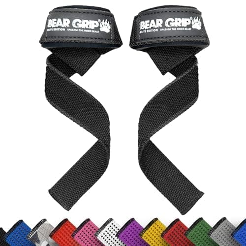 Image of BEAR GRIP Straps - Premium Neoprene Padded Heavy Duty Double Stitched Weight Lifting Gym Straps, Deadlift, Gym Accessories for Men and Women, 100% cotton, Extra long length (Black (No Rubber))