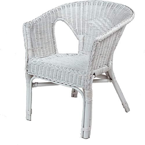 Image of Desser Indoor Small Adults Wicker Loom Chair in White – Fully Assembled Natural Cane – Dimensions: H71cm x W57cm x D54cm, Floor to Seat 44cm