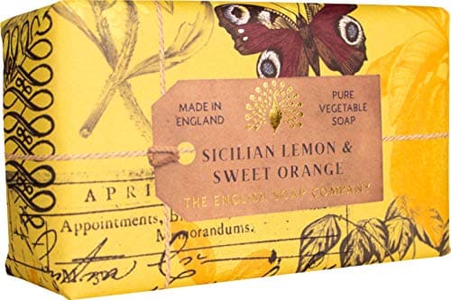 Image of The English Soap Company Anniversary Sicilian Lemon and Sweet Orange Soap - Shea Butter Bar with Citrus Scent - Vegan Friendly, Plastic-Free Recyclable Packaging, Made in England - 190g