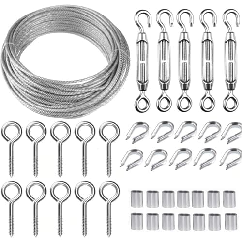Image of TooTaci 30M Garden Wire for Climbing Plants, 2mm PVC Coated Stainless Steel Cable Rope, Wire Trellis Kit with M5 Turnbuckles Teniosner & Vine Eyes for Plants Support, Outdoor String Hanging, Fence
