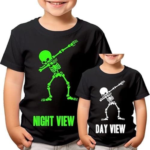 Image of Skeleton Dab Dance Glow in The Dark Kids T Shirts | Fun Halloween Graphic Tee for Men Women Teens & Kids Soft Cotton Black 7-8 Years
