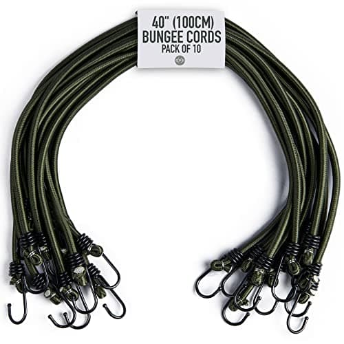 Image of Pluvios - 40" (100CM) Heavy Duty Bungee Cords with Hooks - 10 Pack – Choice of Sizes - Multi-Purpose Elastic Bungee Straps for Luggage Straps, Camping - Weatherproof & UV Resistant