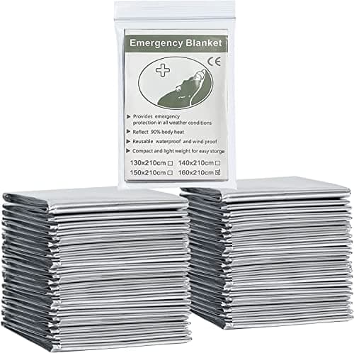 Image of KAHEIGN 14Pcs Emergency Foil Blanket, 160CM x 210CM Emergency Mylar Thermal Blanket Silver Highly Reflective Foil Film Survival Blankets for Outdoor Camping Hiking Survival Marathons or First Aid