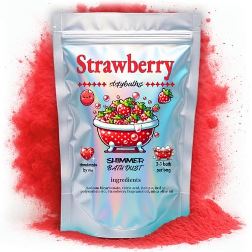 Image of Stsfybaths Red Shimmer Bath Bomb in A Bag - Handmade Strawberry Scented Bath Bombs for Women, Kids and Men - Bulk Bathbomb Fizzies Perfect for Boys and Girls All Ages (Small, Red)