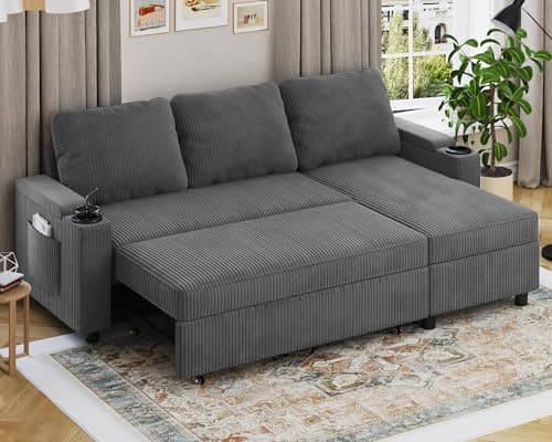 Image of Devoko L-Shaped Sofa Bed 3 Seater, Corner Sofa Bed with Storage Sectional Sofa Couch Convertible Bed Settee for Living Room, Grey