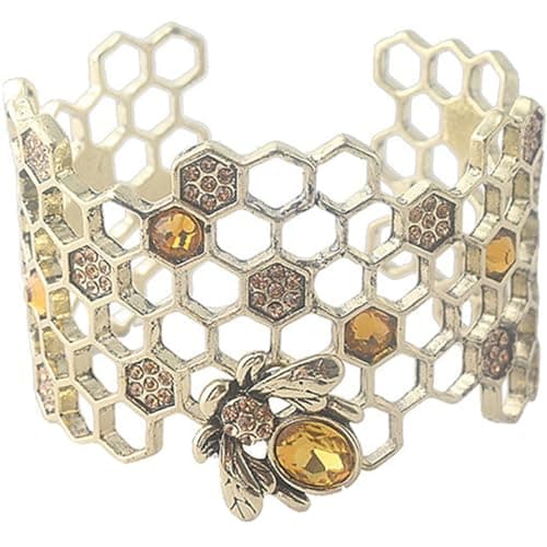 Image of BESTYASH Adjustable Open Bee Bracelet Metal Alloy Bangle Hollow Honeycomb Design Minimalist Jewelry for Women Girls Daily Wear