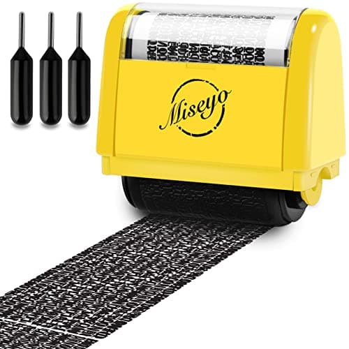 Image of Miseyo Wide Identity Theft Protection Roller Stamp Set - Yellow (Incleded 3 Refill Ink)
