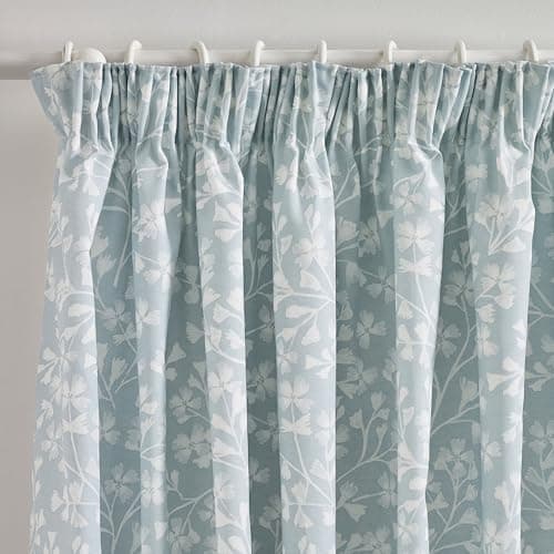 Image of Catherine Lansfield Brooke Floral 66x90 Inch Lined Pencil Pleat Curtains Two Panels Duck egg Blue