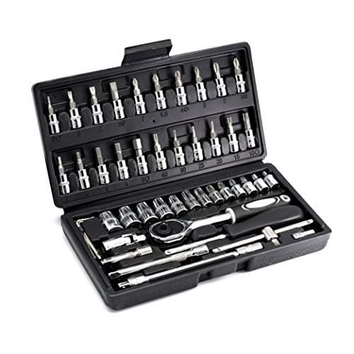 Image of LUOWAN 46 Piece 1/4 Inch Drive Socket Set&Tool Sets,Ratchet Wrench Set with 4-14mm Cr-V Sockets,Screwdriver Bits,Extension Bars for Household Car Bike Repair
