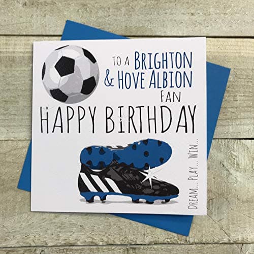 Image of WHITE COTTON CARDS Brighton and Hove Albion Football Card - BOOTS & BALL DESIGN (FFP46)
