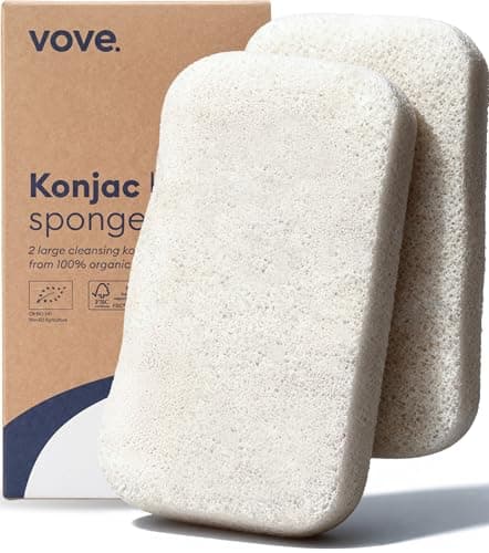 Image of Vove Organic Konjac Body Sponges 2 Pack – Gentle Plant-Based Exfoliating Shower Sponges for All Skin Types, Microplastic-Free & Biodegradable, Certified Organic