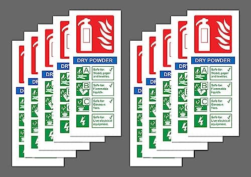 Image of Dry Powder Fire Extinguisher ID Safety sign 200mm x 80mm (Pack of 10 signs) - 1mm flexible Plastic sign