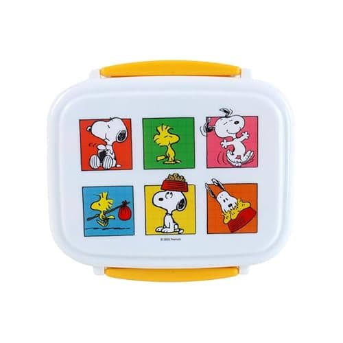 Image of Puckator Peanuts Snoopy & Woodstock Clip Lock Stacked Bento Lunch Box with Cutlery - for Adults and Kids with Compartments -Food Containers with Lids - Stackable Snack Box Pots for Kids - Meal Prep