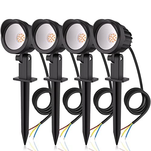 Image of MEIKEE Outdoor Garden Landscape Lights 500LM Spike Lights LED Landscape Spotlights IP66 Waterproof Lawn Light Decorative Light for Garden Lawn Landscape Patio Backyard Warm White 4 Pack 1M Cable