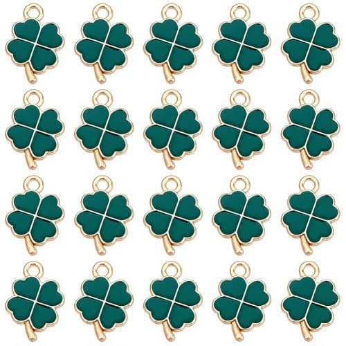 Image of SUNNYCLUE 1 Box 60pcs St. Patrick's day Four Leaf Clover Charm Lucky Clover Charm Enamel Green 4 Leaf Green Clover Good Luck Irish Pendant Bulk for Jewellery Making Patrick Day Party Favours Supplies