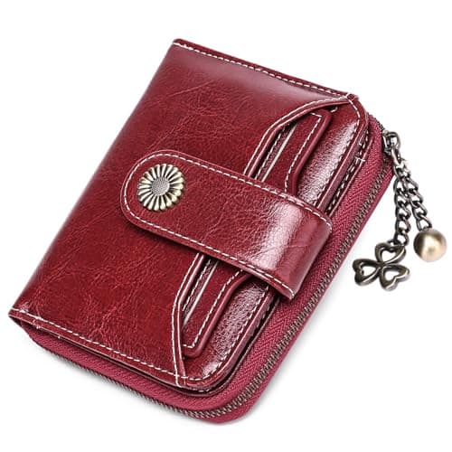 Image of SENDEFN Purses for Women Genuine Leather Small Bifold Compact Womens Wallet with RFID Protection Wine Red
