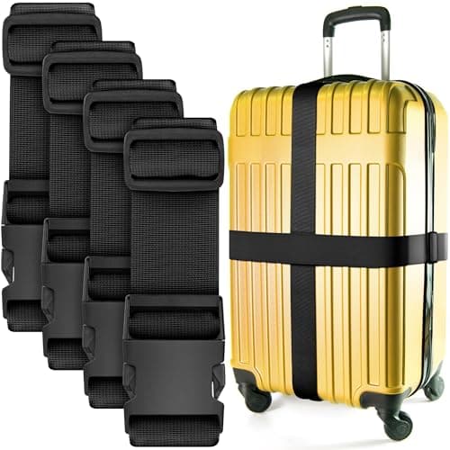 Image of Luggage Straps for Suitcase - Black, 1.9m x 5cm, 4 Pack - Strap for Suitcases - TSA Approved by BlueCosto