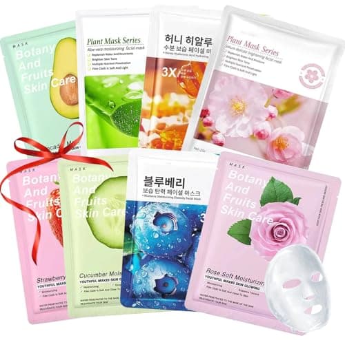 Image of Fruit Face Masks Skincare Set,8 Sheet Face Mask Hydrating & Soothing-Multipack Sheet Masks Improve Dullness & Brighten,Pore Minimizing,Anti-Aging,Self Care Gifts for Women