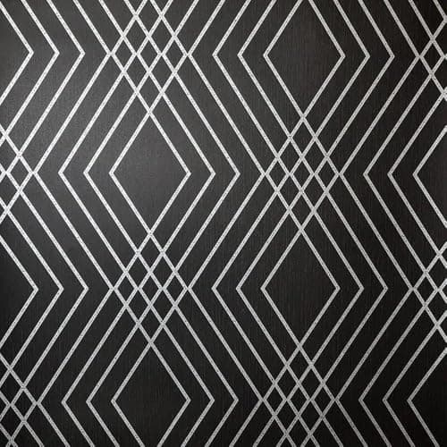 Image of Shard Trellis Charcoal Black Wallpaper - Metallic Effect Geometric Modern Trendy Stylish Feature Wall