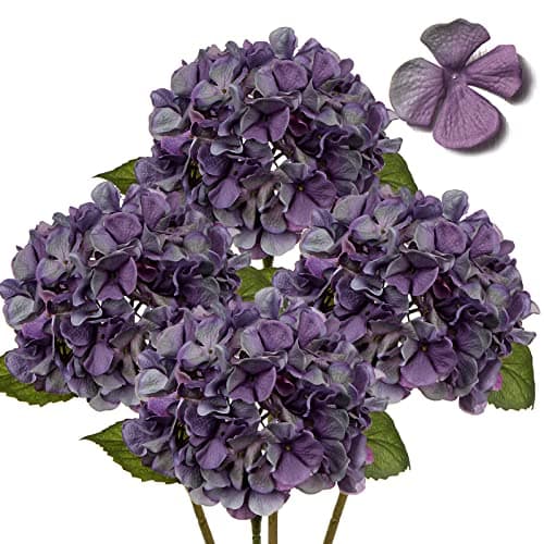 Image of Hollyone 4 pcs Purple Grey Hydrangea Artificial Flowers with 16.9'' Long Stem, Fake Flowers Dried Flowers, Artificial Hydrangea Plants for Kitchen, Home Decor, Party, Wedding Decorations