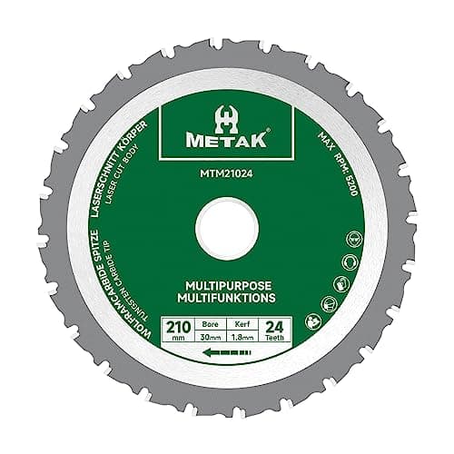 Image of METAK Multi-Material TCT Blade – Circular Saw Blade 210mm, 30mm Bore with 25.4mm Adapters, 24 Teeth – Cuts Wood, Metal, Aluminium & Plastic, Compatible with Bosch, DeWalt, Makita