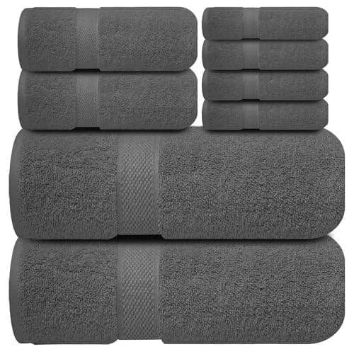 Image of Infinitee Xclusives Premium Bath Towel Set 8-Piece (2 Bath Towels, 2 Hand Towels, 4 Washcloths), Super Absorbent Soft 100% Ring-Spun Cotton for Spa, Gym, Hotel & Bathroom |Shadow Grey|