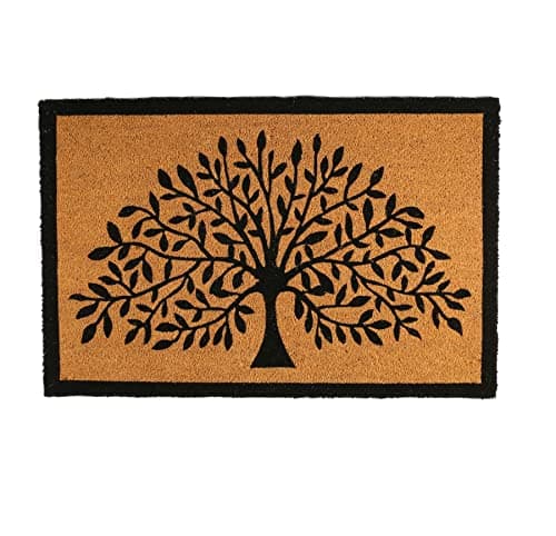 Image of Nicola Spring Coir Door Mat - 90 x 60cm - Tree of Life - Pack of 1 - Decorative Indoor Front Door Floor Mat Entry Dirt Trapper Rug Outdoor Boot Scraper Non Slip Backing Doormat
