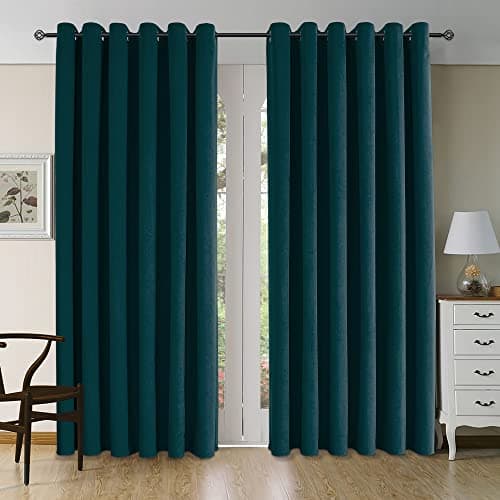 Image of CUCRAF Thermal Insulated Velvet Curtains Eyelet Teal 2 Panels Ring Top - Soundproof Blackout Curtain for Kids Room and Living Room W90 x L90